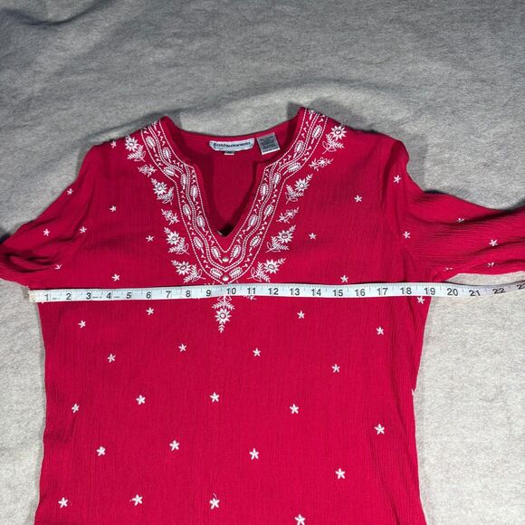 Vtg Red Embroidered Tunic Women’s M 3/4 Sleeve Blouse Boho Folk Peasant Festival - Picture 6 of 7